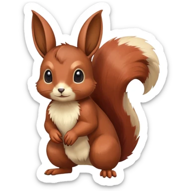 Cute cool animal hybrid Fakemon full body, dark-red-brown, beige, squirrel-eevee-bunny sticker