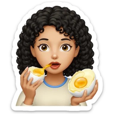 Girl with black curly hair eating boiling egg sticker