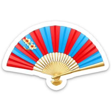 3d emoji of a japanese hand fan in glossy circuit design sticker