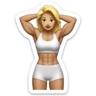 White Woman with abs flexing muscles sticker