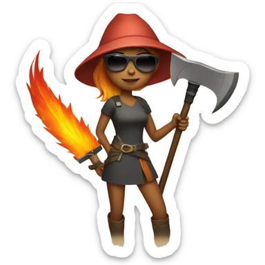 girl with sunglasses holding fire axe  sticker
