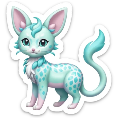 Pastel Mint-Aqua Soft-Iridescent Gentle Floral-Patterned Feline Sylveon-Liepard-hybrid-creature (full body) sticker