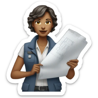 woman architect in vest holding blueprints sticker