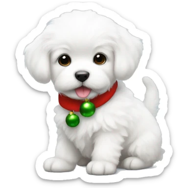 Cutest fluffy white puppy wearing Christmas outfit  sticker