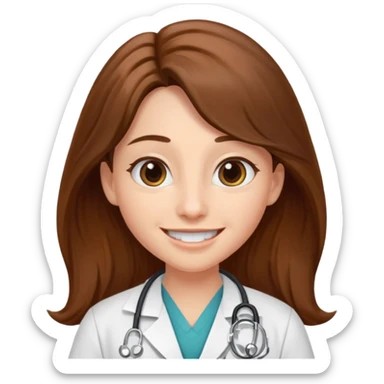 
A doctor with long brown hair, almond-shaped eyes, and a toothless smile. sticker