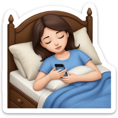 generate a girl brunette sleeping in bed.Her phone ringing sticker