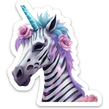Skeleton zombie Zebra sparkling nebula zebra unicorn skeleton scars scarred broken cracked Pegasus collage roses flowers palm trees tropical  sticker