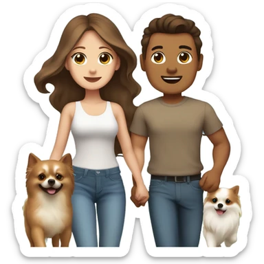 Filipino guy and his white girlfriend with blue eyes and brown hair walking their 5 Pomeranian dogs  sticker