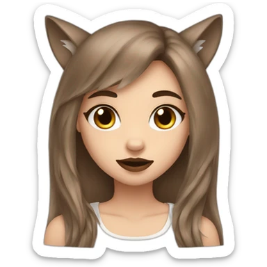  girl brown long hair lipstick wolf ears  sticker