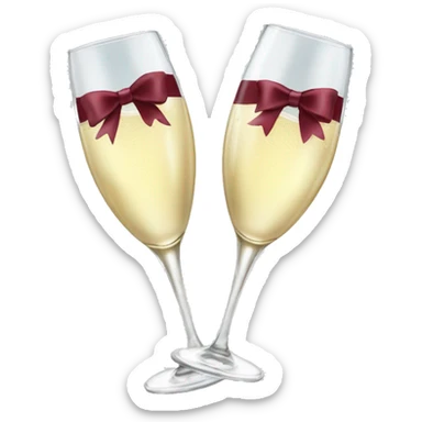 Two glasses of champagne cheering with burgundy bows sticker