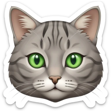 grey tabby cat with lines, small close-set green eyes sticker