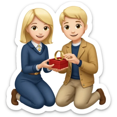 🧎‍♂️‍➡️💍💃 a boy parposing a girl boy on his knee and boy give him ring  sticker