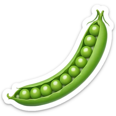 A green pea pod with several round peas visible inside, slightly open to reveal the peas sticker