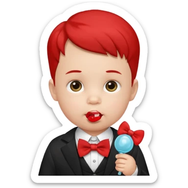 baby guy, with pacifier, wearing pastor custome, red bow tie sticker