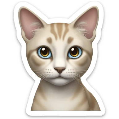 Thai breed realistic adult cat with a light cream-brown body, full dark gray face, ears, and paws. Short fur, sharp ears, striking light blue eyes  sticker