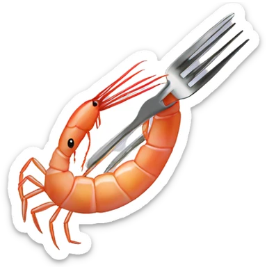 A fork piercing a shrimp sticker