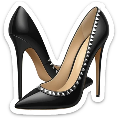 black color with silver studs, 10 inch high heel stilettos, rendering sticker