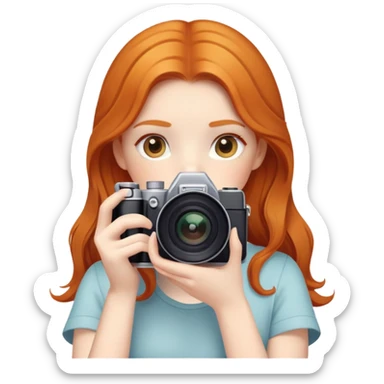 pretty ginger girl taking a picture with a camera sticker