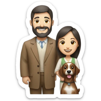 Jewish man and Chinese lady with brown dog smiling sticker