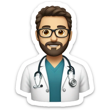 white doctor with dark hair glasses and brown beard sticker