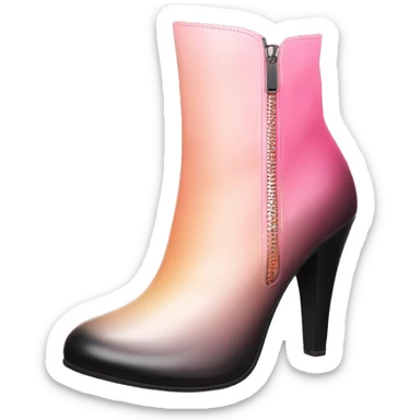 Hyper Realistic isolated top view of a pair  of peach,pink and black ombre high heel zippered ankle bootie boots. sticker