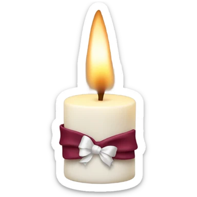 White candle with burgundy bow sticker