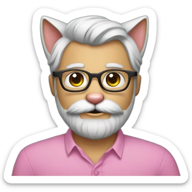 bearded cat man with glasses and pink shirt sticker