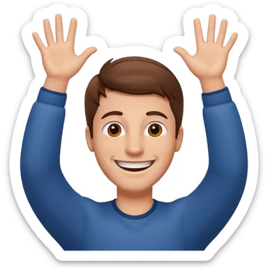 very happy guy with BIG smile and hands above head sticker