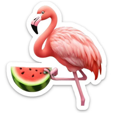 a flamingo eating a watermelon sticker