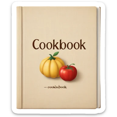Closed beige linen cover cookbook with text “cookbook” on front sticker