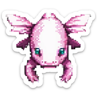 Minecraft axolotl with authentic blocky style and proportions, pixel art sticker