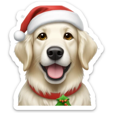 White Golden retriever wearing a Santa hat sticker