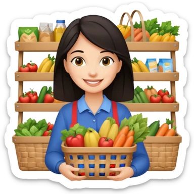 dark haired lady grocery shopping checkout sticker