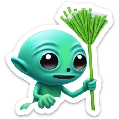 alien with a straw next to a mound of snow sticker