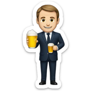 Macron et un chat boivent une biére sticker
