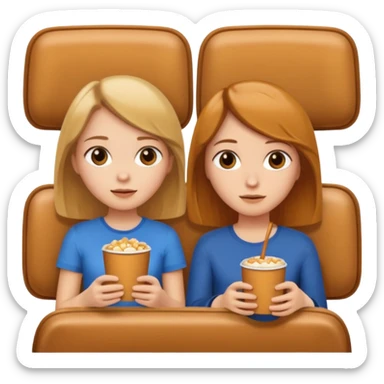 Two girls one caramel coloured hair but short shoulder length hair and one the same colour hair but long they ar watching a movie sticker
