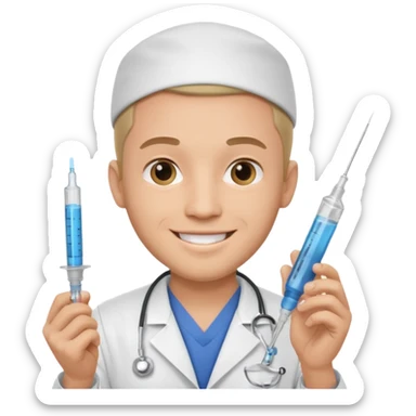 male nurse holding syringe sticker