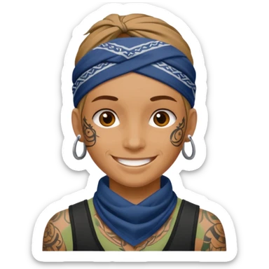 a human with bandana and tattoo sticker
