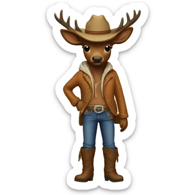 Elk wearing a hoodie and cowboy hat with boots and blue jeans sticker