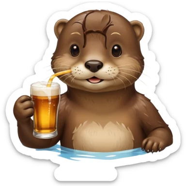 otter in a beer swimming pool sipping beer with a little straw sticker