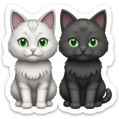 2 different coloured grey cats including one dark grey and white cat and one completely solid dark grey cat with green eyes and only white paws sticker