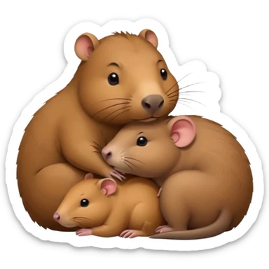 capybara and a mouse cudding with each other sticker