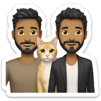 Gay male couple Latino Black hair and beard male and Australian blonde hair male , with a cat in the middle sticker