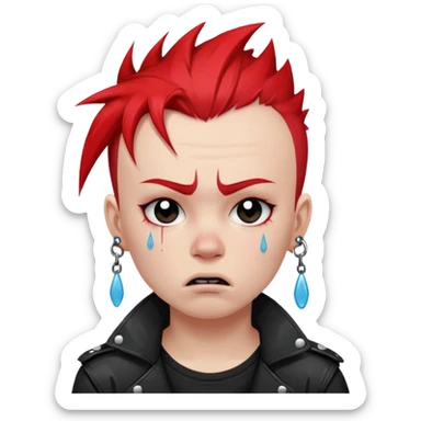 ["Punk youth with red mohawk, tears running down cheeks."] sticker