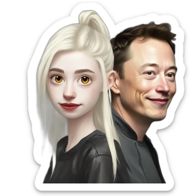 Grimes with gobs of white goop on face, elon musk smirking, duo sticker
