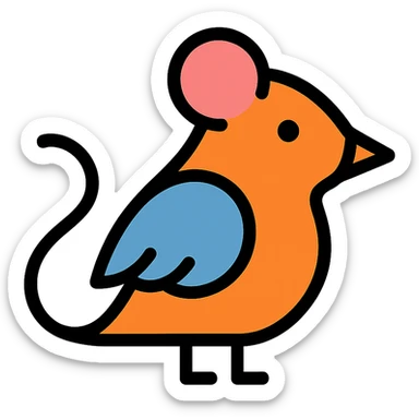 minimal modern icon style hybrid animal combining a rat and a bird, flat colors sticker