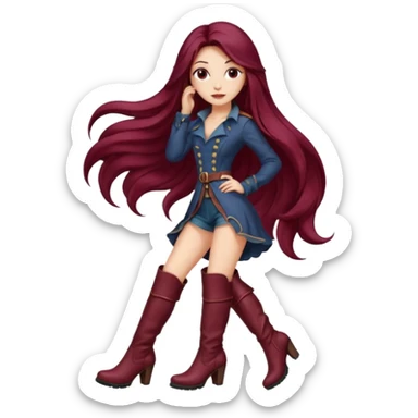 seductive woman with knee high heel burgundy boots sticker