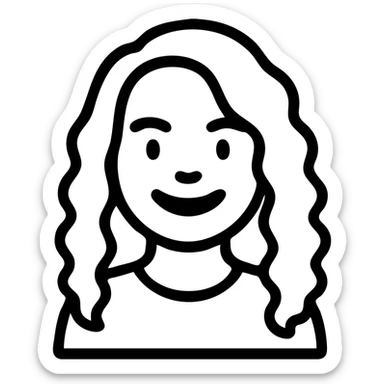 Create a small, simple emoji portrait based on the provided photo, featuring a friendly smile and curly hair, in a clean outlined style suitable for branding and events. sticker