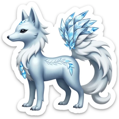 Shiny Silver-White Frosted Ice-Crystal Encrusted Regal Arctic Alolan-Ninetales-Latias-hybrid-creature (full body) sticker