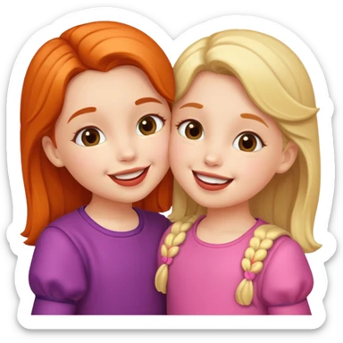 two little gals kissing sticker